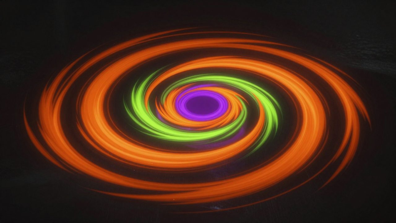 Abstract illustration of a concentric orange shockwave expanding from a violet core, representing a support request reaching a real person
