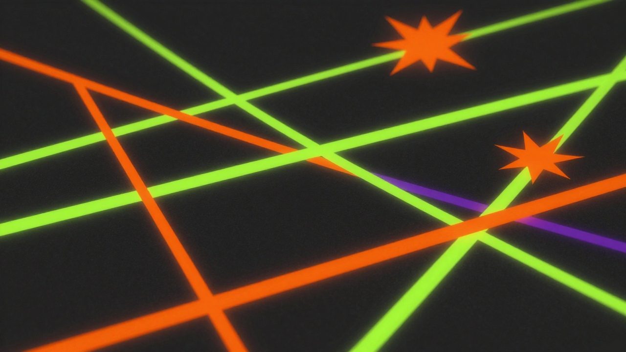 Abstract illustration of intersecting lime lines forming a schedule grid with intersections flaring orange, representing coaches and classes slotted into the week